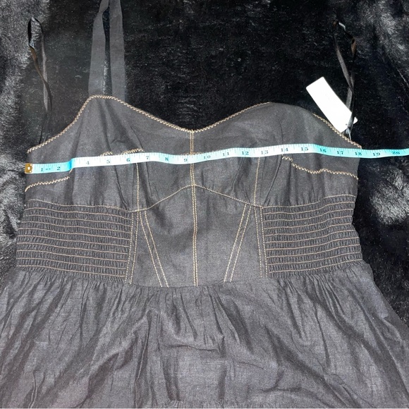 Anthropologie 1X Corset Bodice Linen Blend Embroidered Scalloped Hem Midi Dress - Picture 14 of 16